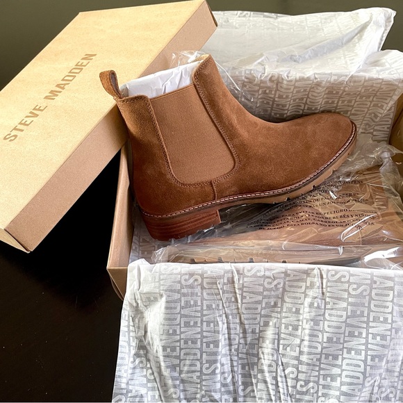 NIB! Steve Madden Leopold Chelsea Ankle Boot SZ 9.5 Chestnut Brown Suede - Picture 2 of 10